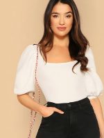 Dream Beauty Fashion Women's Bishop Puff Sleeves Square Neck Slim Top Polyester Blend (BZF-Top-Eva) - Image 5