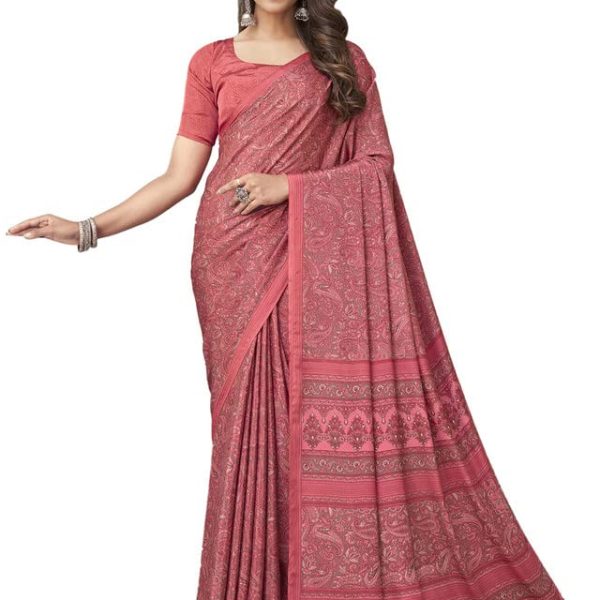 SIRIL Women's Printed Silk Crepe Saree with Unstitched Blouse Piece