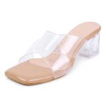 TRASE Transparent Cross Strap Block Heels for Women Stylish | Fashionable Heel Sandals for Girls | Elegant & Formal Footwear
