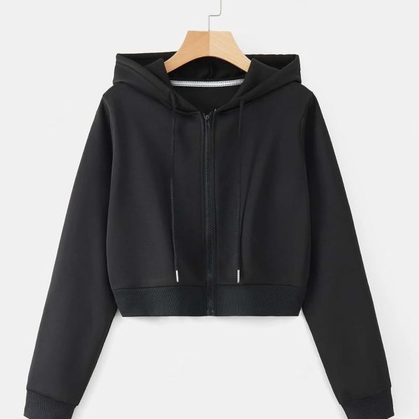 2 Pc Collection Casual Wear Solid Crop Zipper Jacket Hooded Neck Full Sleeves Hoodie for Women
