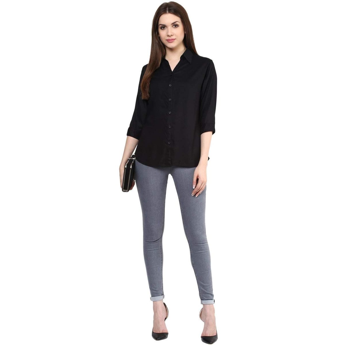 Leriya Fashion Women Crepe Solid Regular Fit Long Tops Oversized Shirt - Image 3
