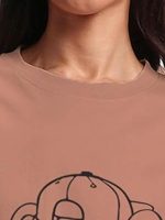 JUNEBERRY® 100% Pure Cotton Oversized Loose Baggy Fit Drop Shoulder Half Sleeve Round Neck Cool Front Teddy Printed Cork & White T-Shirt for Women/Girls (Available in from S to 2XL) - Image 2