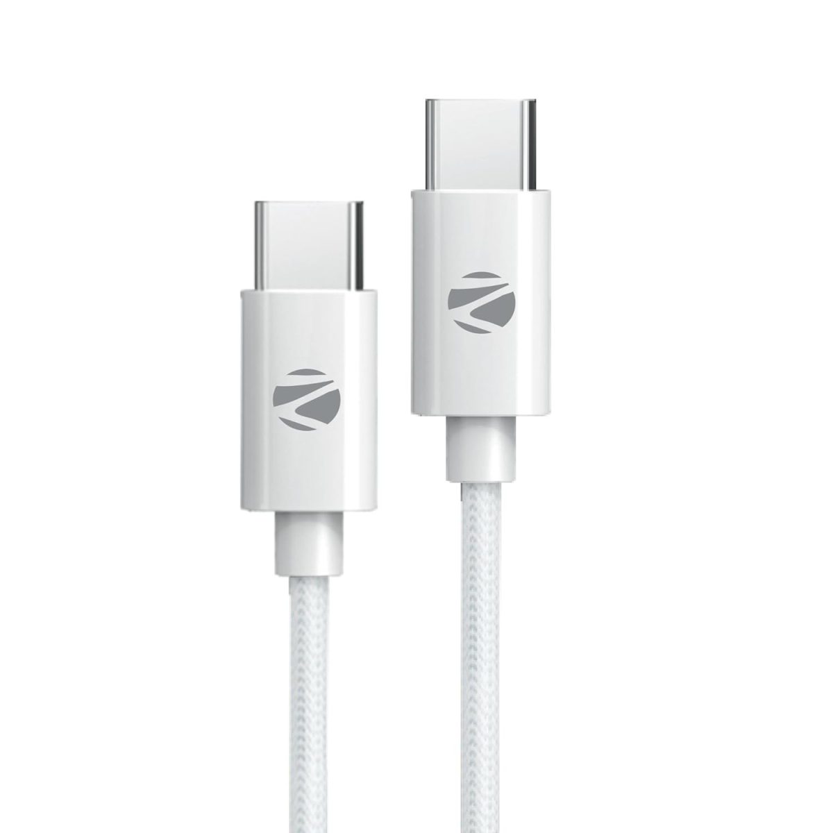 ZEBRONICS Type C to Type C Strong Braided Cable, 60W PD Fast Charging Cable, for iPhone 16 Series, 15 Series, iPad, MacBook, Samsung, Other Android Devices, Data Sync, 1M (ZEB-TT60+), White