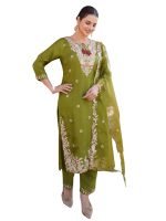 Naixa Women's Rayon Embroidered Straight Kurta with Pant and Dupatta Sets (NX-741)