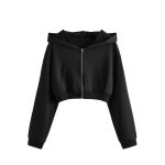 PDKFASHIONS Casual Solid Zip Crop Hoodie for Women's