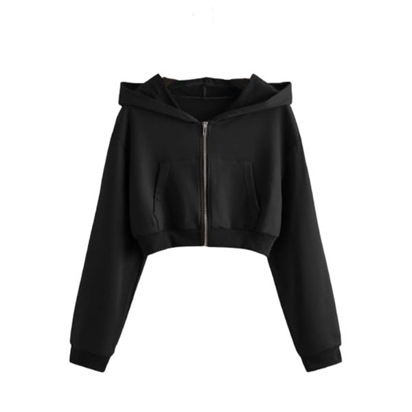 PDKFASHIONS Casual Solid Zip Crop Hoodie for Women's