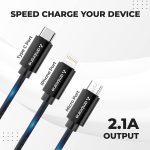 Ambrane Unbreakable 3 in 1 USB Fast Charging USB Cable with Type C, Lightning, Micro USB Port with 2.1 A, Compatible with iPhone, iPad, Samsung, OnePlus, Mi, Oppo, Vivo, Xiaomi, 1.25M (Trio-11, Black) - Image 3