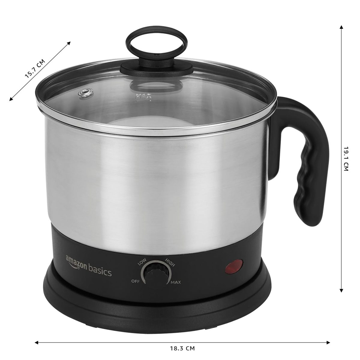 amazon basics Electric Multipurpose Kettle | for boiling Water, Eggs | Making Tea, Coffee| Stainless Steel Body with Automatic Shut-off | 18.3L x 15.7W x 19.1H cm | 1.2 L | 220 Volts | Silver, Black - Image 6