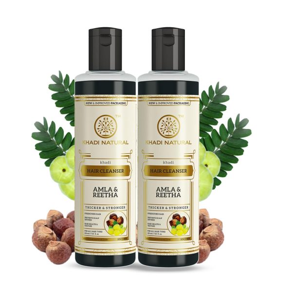 Khadi Natural Amla & Reetha Hair Shampoo | Anti-Hair Fall Shampoo | Shampoo for Thick & Strong Hair | Ayurvedic Shampoo for Healthy Hair | Suitable for All Hair|Pack of 2 | (210 * 2) (420 ml)