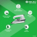 Bajaj DX 2 600-Watt Light Weight Dry Iron | Non-Stick Coated Soleplate | Anti-Bacterial Coating | 180 Degree Swivel Cord | Cool Touch Handle | 2-Yrs Warranty 【Grey】 - Image 5