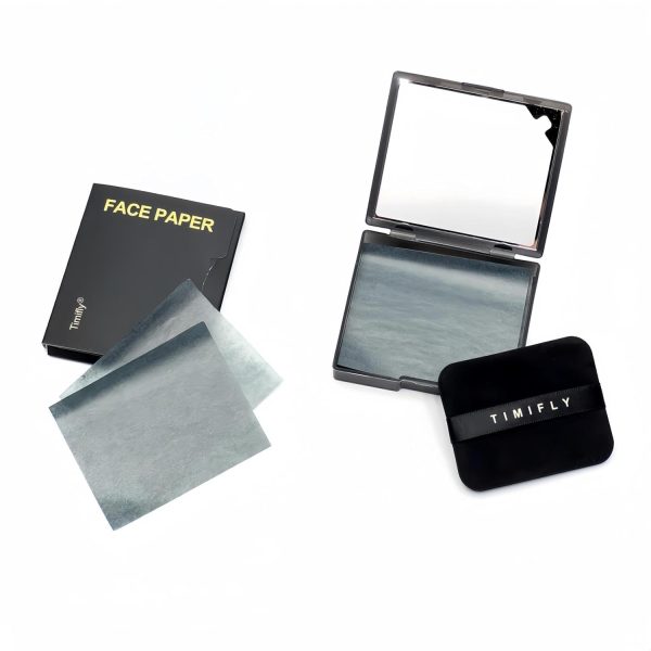 LERFOT� 100Pcs Korean Face Blotting Paper for Oily Skin, Natural Linen Bloating Papers for Oily Face, Oil Absorbing Sheets for Face, with Built-in Mirror & Powder Puff Pad for Men and Women