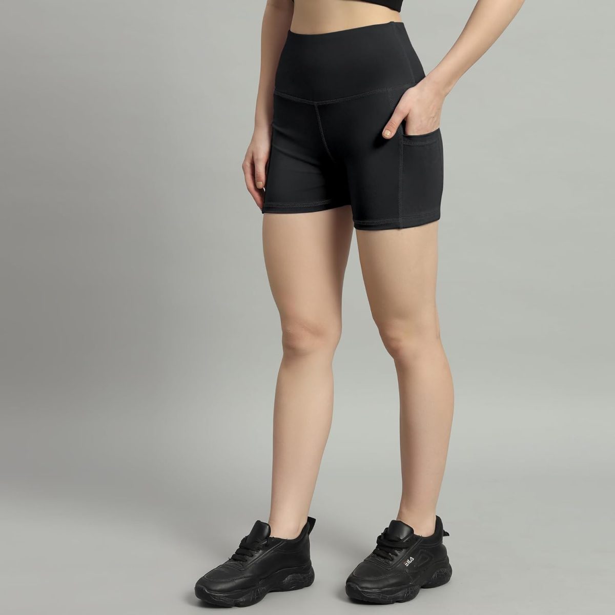 Mehrang High Waist Workout Shorts for Women, Midnight Sky, Bike Shorts with Elastic Waistband and Pockets, - Image 4