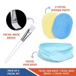 SITOLO Face Mask Pack Applying Brush, Facial Sponges For Cleansing FaceMakeup remover, Reusable Adjustable Facial Spa Headband (1 Brush+1 Headband+2 Sponges) - Image 3