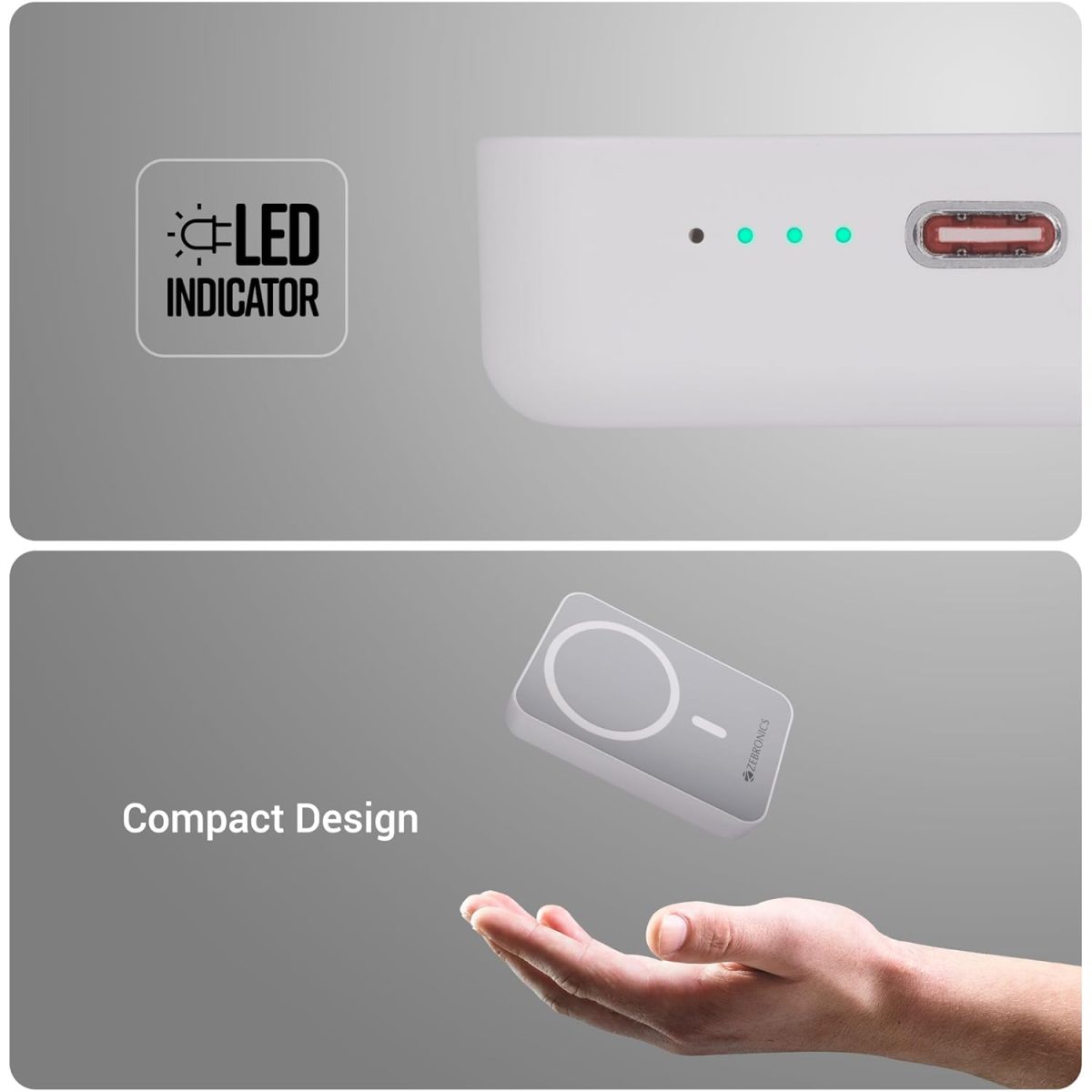 ZEBRONICS MW63 Wireless Power Bank, 10000 mAh, Rapid Charge, Magsafe, Outputs - 20W Wired | 15W Wireless, Type C PD, Built in Protections, LED Indicator, Compatible with iPhone -USB Type-C Input - Image 7