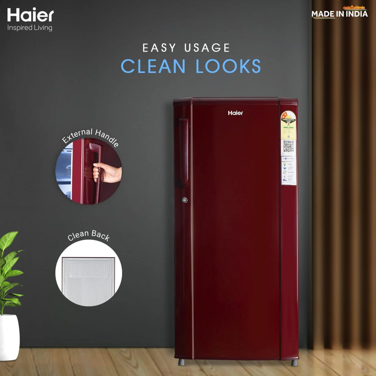 Haier 185 L 2 Star Direct Cool Single Door Refrigerator Appliance (2023 Model, HED-192RS-P, Red Steel) - Image 6
