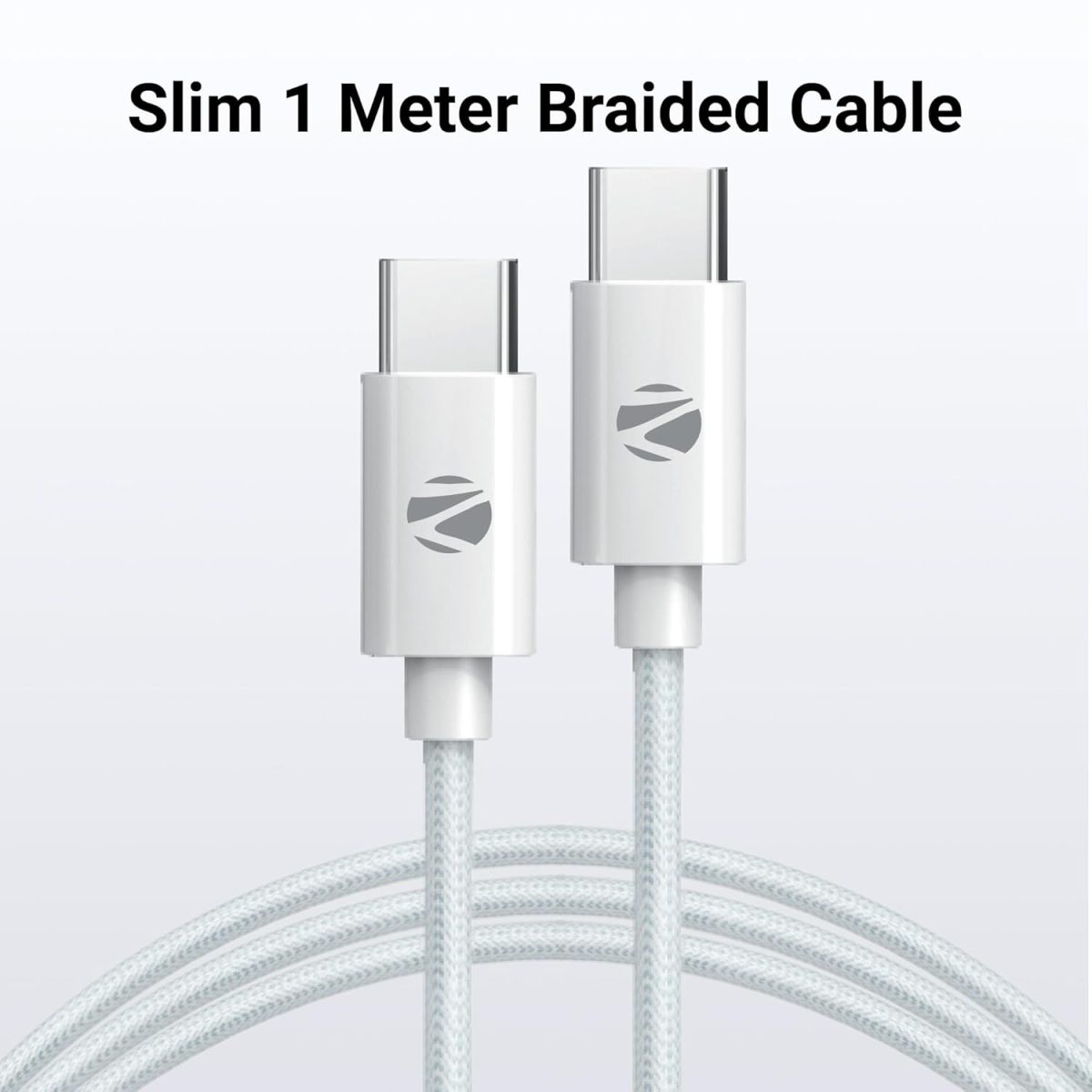 ZEBRONICS Type C to Type C Strong Braided Cable, 60W PD Fast Charging Cable, for iPhone 16 Series, 15 Series, iPad, MacBook, Samsung, Other Android Devices, Data Sync, 1M (ZEB-TT60+), White - Image 5