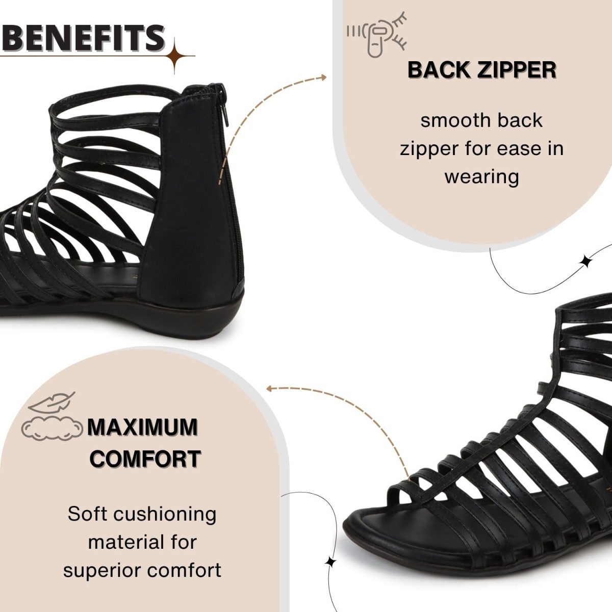 TRASE Flats Gladiator With Zip Closure For Women Sandals| Gladiator High-Tops Sandals For Women | Stylish & Comfortable | College, Office, Shopping, Outdoor & Beach Wear - Image 2