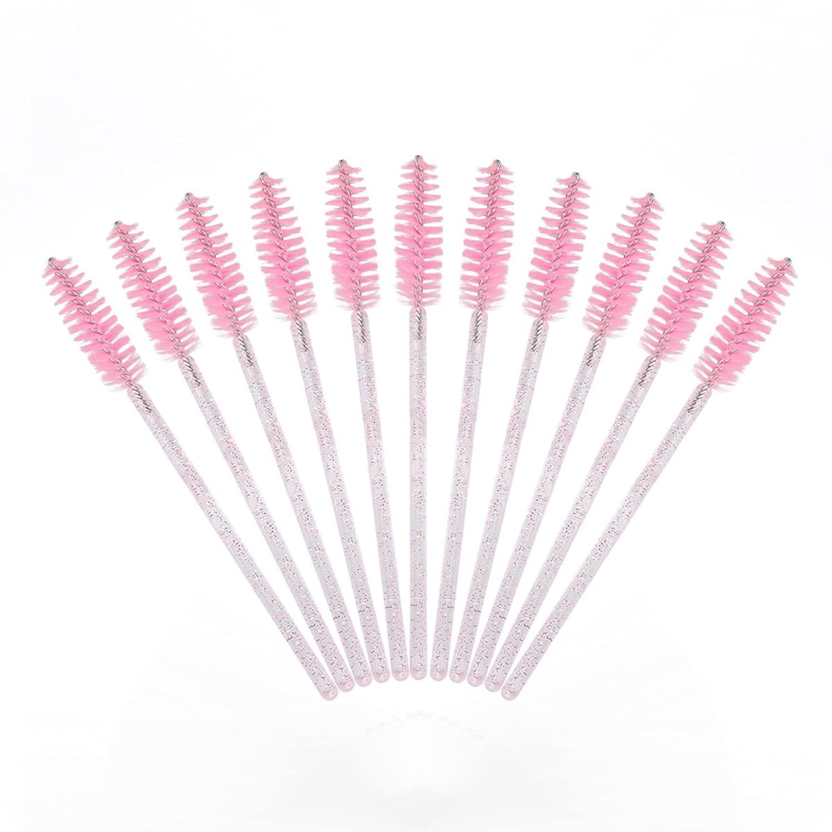 VOIISH 50 Pcs Mascara Wands Disposable Eyelash Brushes for Extensionss Eye Lash Applicator Makeup Tool Crystal Light Pink