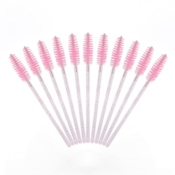 VOIISH 50 Pcs Mascara Wands Disposable Eyelash Brushes for Extensionss Eye Lash Applicator Makeup Tool Crystal Light Pink