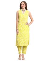 INDO ERA Women's Printed Pure Cotton Straight Kurta Pant Set (Ks0Gn5482)