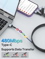 COSTAR 60W 3-in-1 Multi Fast Charging Cable – 3A Nylon Braided 1.5M Cable with Lightning, Type-C & Micro USB for iPhone, iPad, Samsung, OnePlus, Xiaomi, Oppo, Vivo, Android & Car Charging (Black) - Image 4