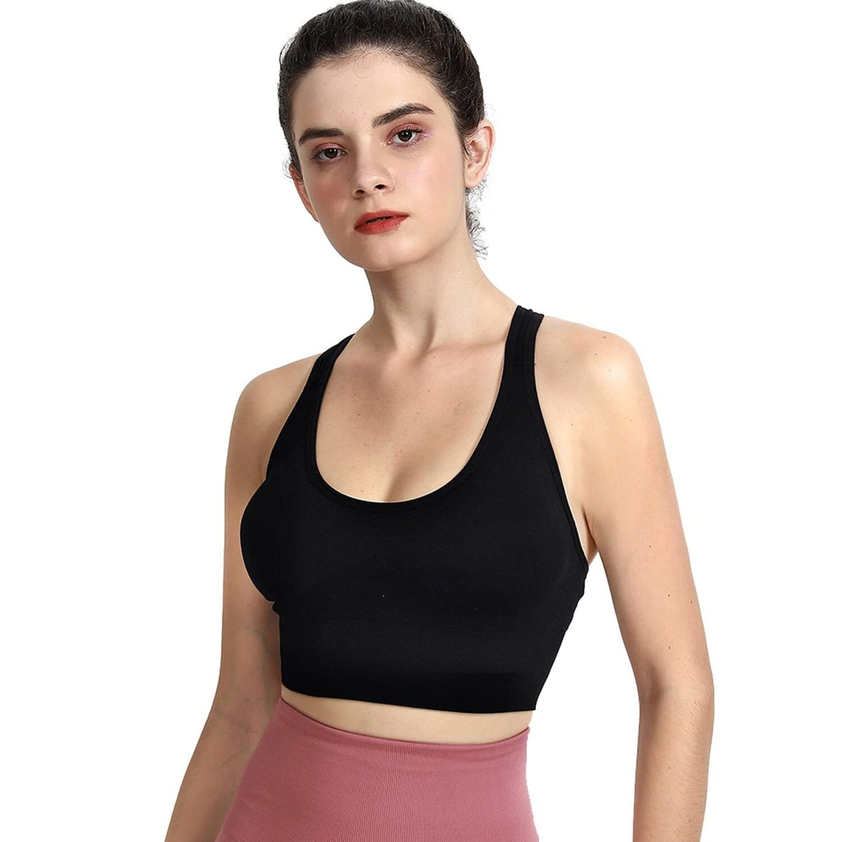 PLUMBURY Women's Nylon Lightly Padded Wire Free Sports Bra - Image 2