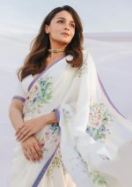 SATAZ Women's Ready to Wear White Floral Satin Silk One Minute Readymade Alia Bhatt Saree With Unstitched Blouse - Image 5