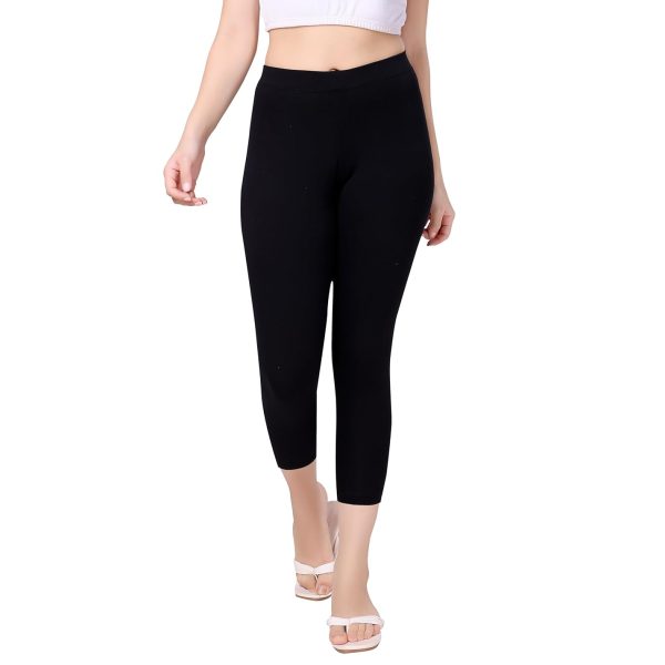 TRASA Tailored Cut & Classic Fit Stretchable Cotton Fabric Mid-Rise Skinny Fit High Ankle Length/Cropped Length Leggings for Women, Available Size - M, L, XL, 2XL, 3XL, 4XL, 5XL