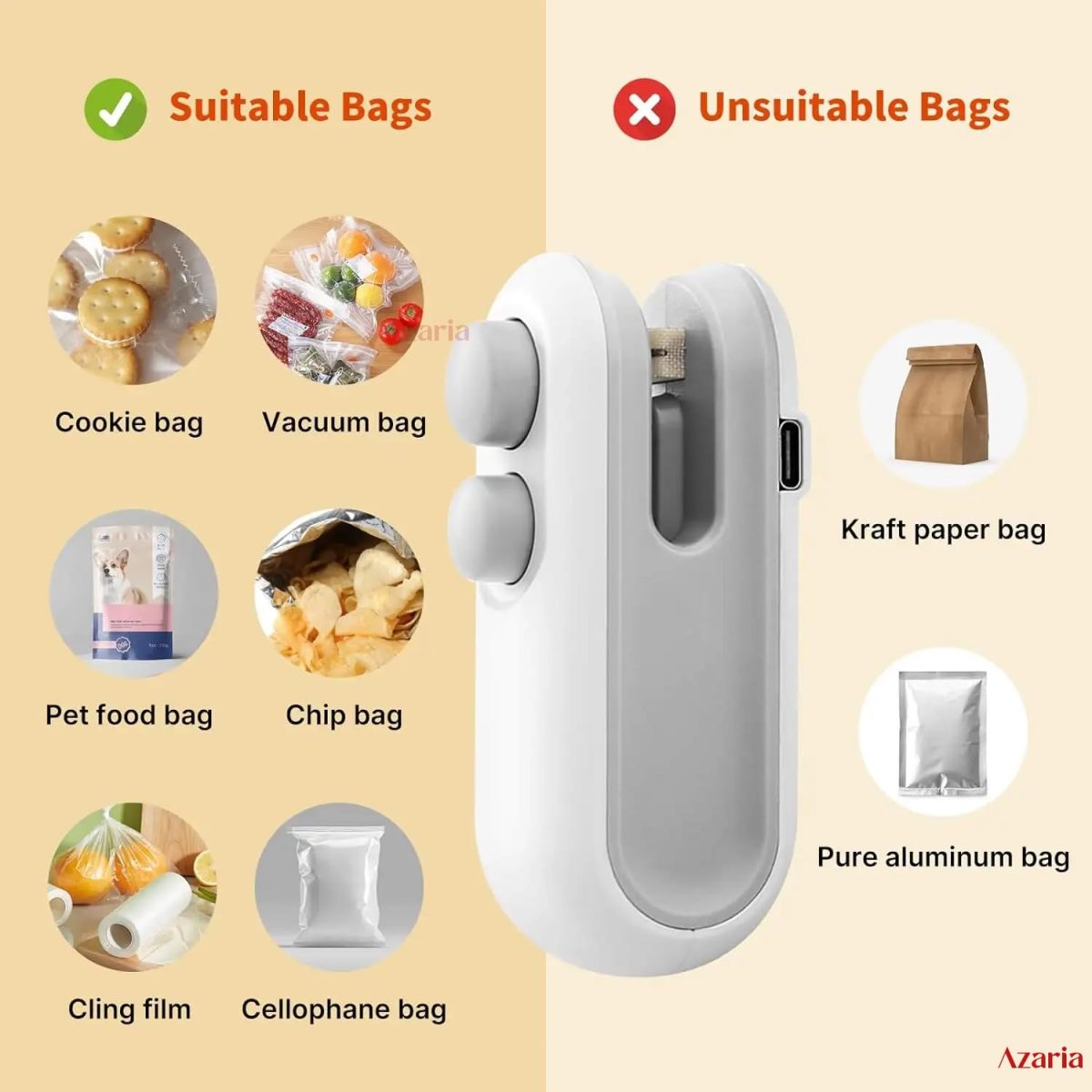 Azaria Portable Mini Sealing Machine, Handheld Packet Sealer, portable sealing machine, packet sealer for Food, Snacks, Chips, Fresh Storage, Plastic Bags Sealing Machine, 1 YEAR Warranty - Image 8