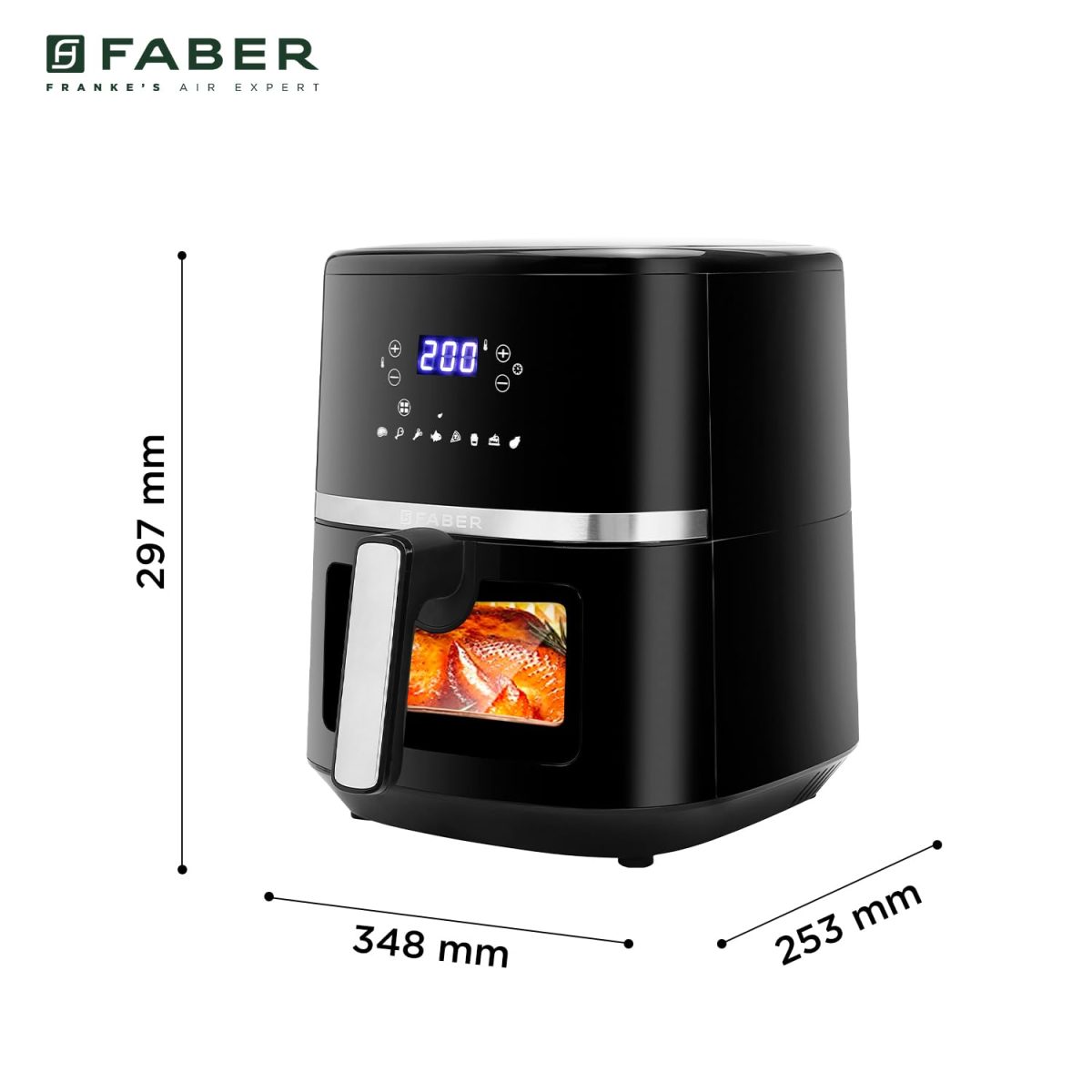 Faber 6L 1500W Digital Air Fryer | Fry, Bake, Roast, Toast, Defrost, Grill & Reheat | 85% Less Oil, 360° Air Cooking | 8-Preset Menu, LED Display & Touch Control, Non-Stick Pan, View Window | (Black) - Image 2