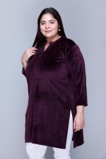 In Love Women's Plus Size Velvet Kurti - Warm Full Sleeve Solid Color Winter Wear - Image 6