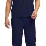 KNYA Classic Men's 5-Pocket Mandarin Collar Scrub Suit| Regular fit | Short Sleeves | For Doctors (XL, Navy Blue) - Image 9