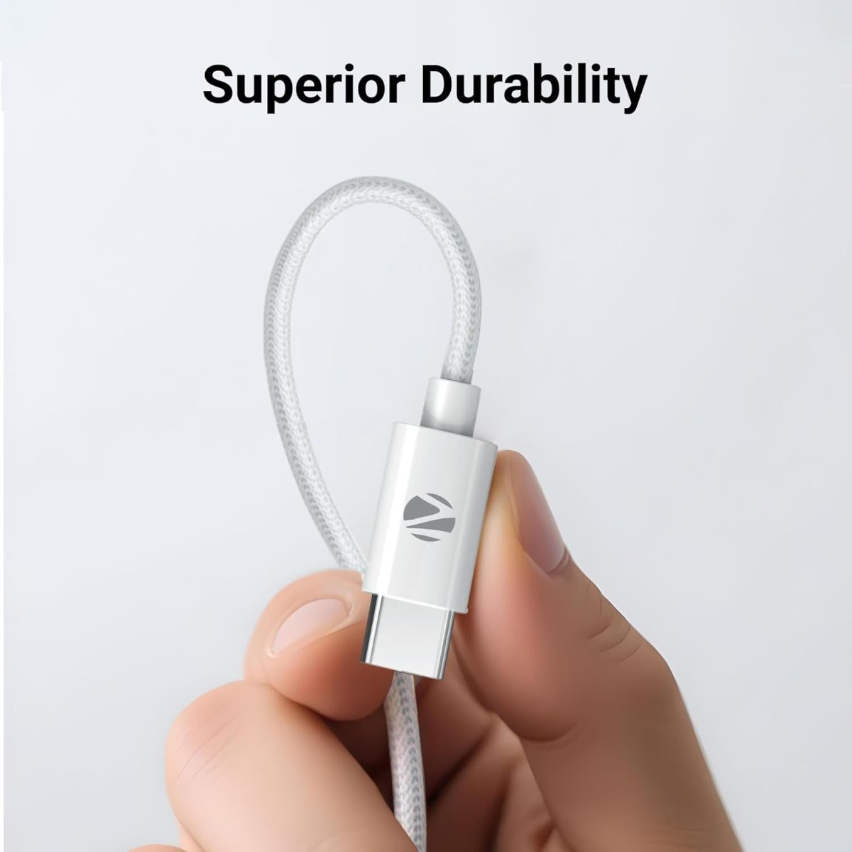 ZEBRONICS Type C to Type C Strong Braided Cable, 60W PD Fast Charging Cable, for iPhone 16 Series, 15 Series, iPad, MacBook, Samsung, Other Android Devices, Data Sync, 1M (ZEB-TT60+), White - Image 6