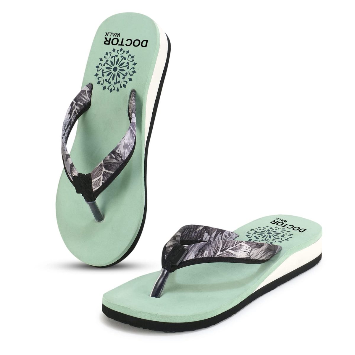 DOCTOR WALK Women's Floral Print Flip Flops, Mint Green, Comfort Platform Sandals - Image 7