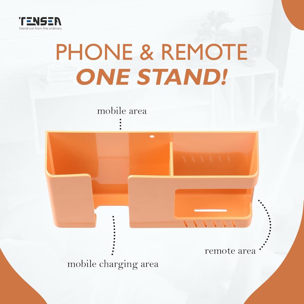 Tensea® Multifunctional Wall Mounted Mobile Holder with Remote Control Storage, Key Hanger & Pen Organizer Self-Adhesive, Space Saving Accessories for Every Room (Black) - Image 4