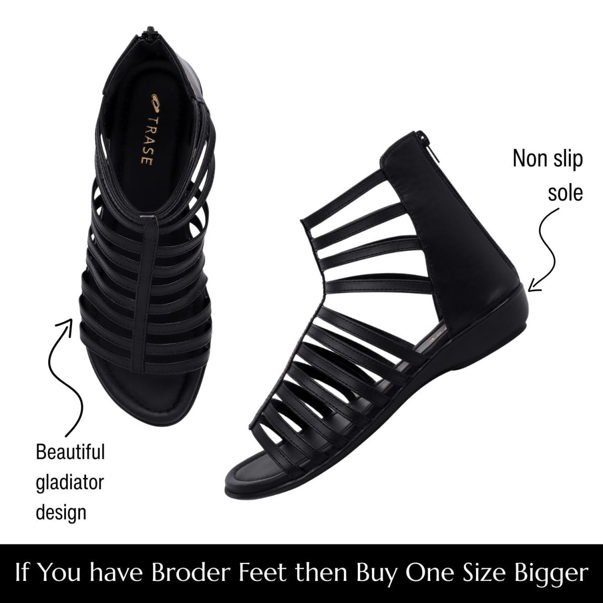 TRASE Flats Gladiator With Zip Closure For Women Sandals| Gladiator High-Tops Sandals For Women | Stylish & Comfortable | College, Office, Shopping, Outdoor & Beach Wear - Image 4