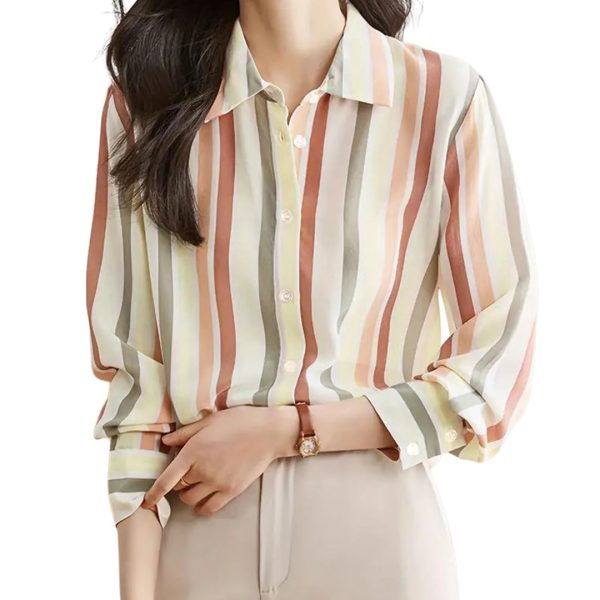 SheWill Women’s Orange Landscape Print Crepe Shirt – Stylish Western Long Shirt with Spread Collar| Shirt for Women Stylish Western | Long Shirt for Women
