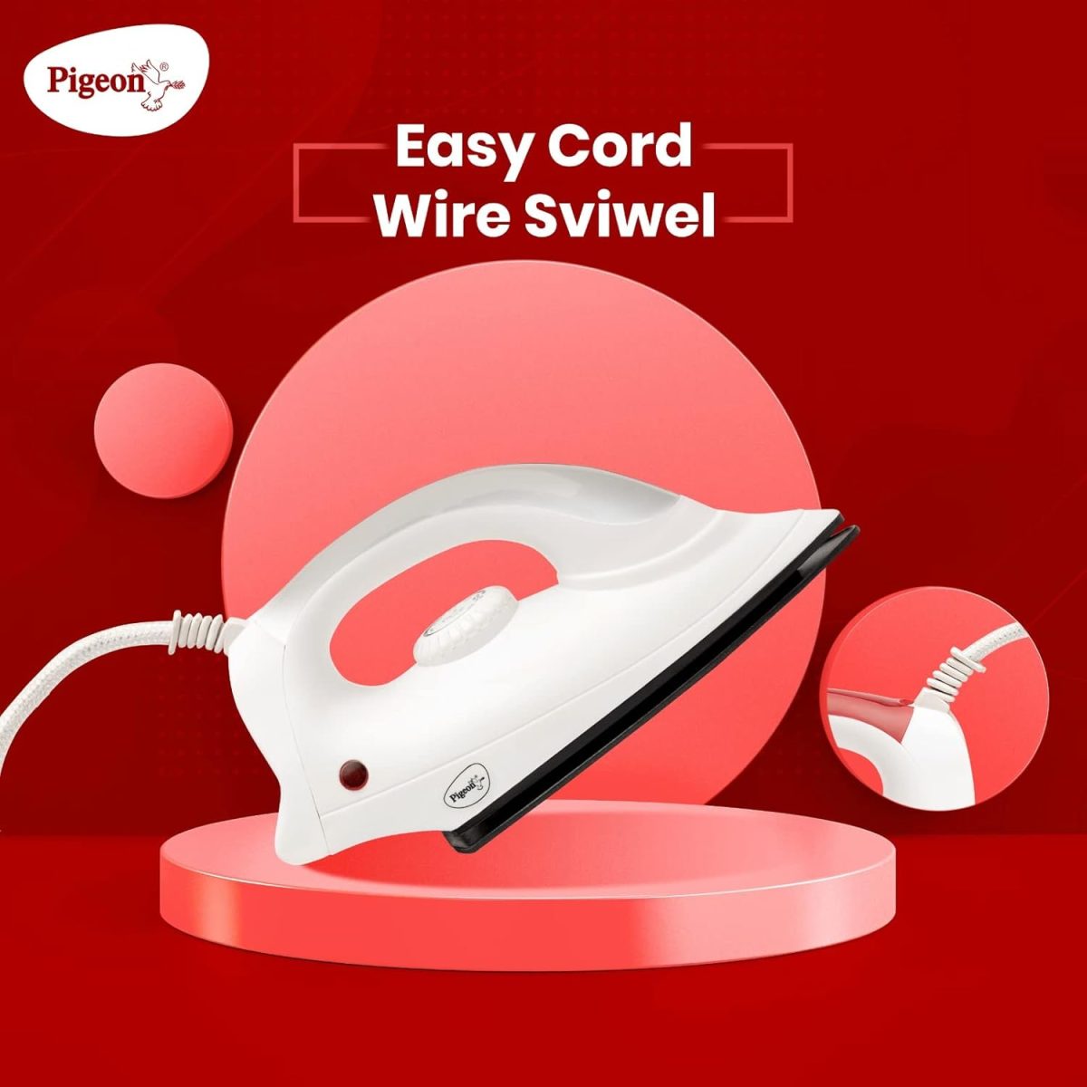 Pigeon 1000 Watts Dry Iron Greblon Dual Non Sick Sole Plate with German Coating Technology | 360 Cord Swivel | Thermal Safety Fuse | WHITE - Image 6