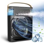 Mabron 【15 Years Warranty】 Portable Air Conditioner Fan. This black air fan features a 500 ml water tank, USB personal cooler, mini humidifier with 7 colors LED light, 3 timer options_M1 - Image 4