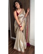 Sidhidata Women's Soft Zimmy Choo Silk Saree With Embroidered Lace Boarder & Jhumka With Unstitched Blouse Piece (Palak) - Image 2