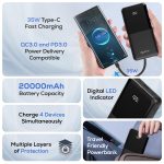 pTron Dynamo Bolt 20000mAh 35W Super Fast Charging, USB Type-C Input Power Bank Compatible with QC3.0/PD3.0 (Power Delivery),Built-in Charging Cables,4 Charging Outputs,Type-C Input/Output Port(Black) - Image 2