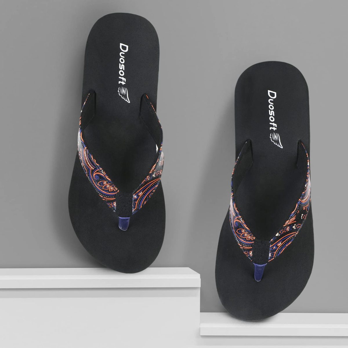 DOCTOR WALK Women's Paisley Print Flip Flops, Black Platform Sandals, Comfort Thong Slippers - Image 2