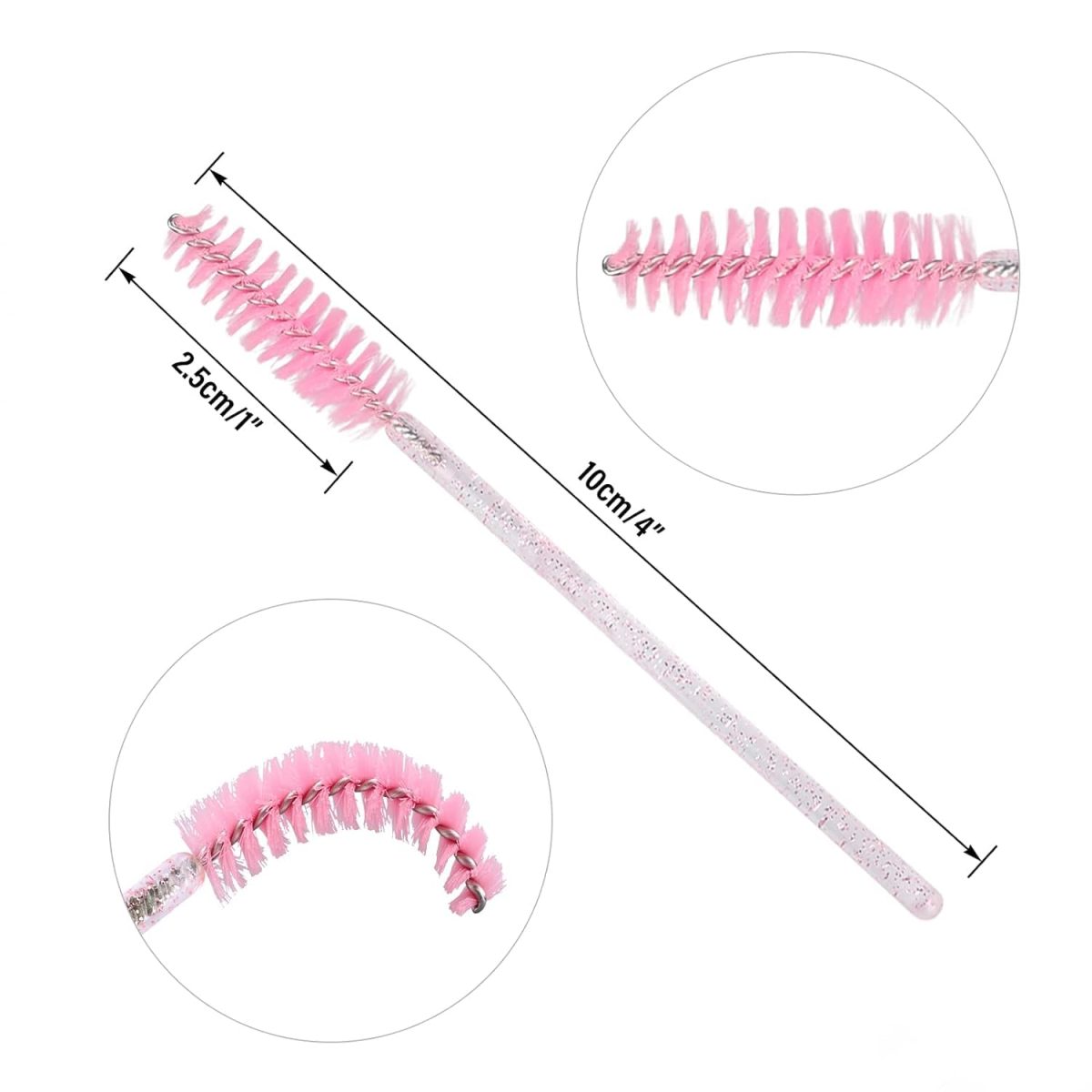 VOIISH 50 Pcs Mascara Wands Disposable Eyelash Brushes for Extensionss Eye Lash Applicator Makeup Tool Crystal Light Pink - Image 2