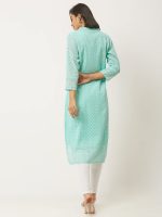 ZOLA Exclusive Georgette V Neck with 3/4th Sleeves and Calf Length Lucknowi Chikankari Ethnic Wear Straight Kurta for Women Pack of 1 - Image 4