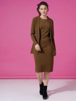 Selvia Western Dress for Women|Solid Lycra Western Dress for Women|Round Neck Shrug with Bodycon Dress for Women|Two Piece Knee-Length Dress for Women - Image 6