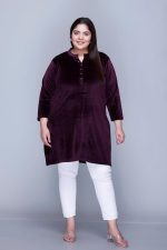 In Love Women's Plus Size Velvet Kurti - Warm Full Sleeve Solid Color Winter Wear - Image 2