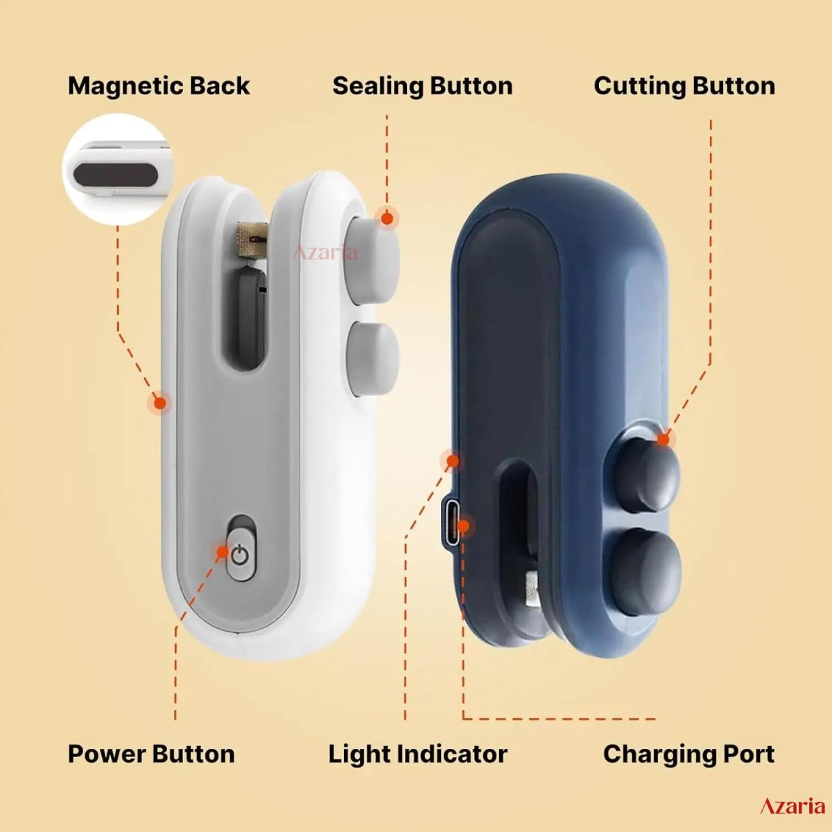 Azaria Portable Mini Sealing Machine, Handheld Packet Sealer, portable sealing machine, packet sealer for Food, Snacks, Chips, Fresh Storage, Plastic Bags Sealing Machine, 1 YEAR Warranty - Image 4