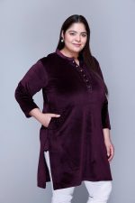 In Love Women's Plus Size Velvet Kurti - Warm Full Sleeve Solid Color Winter Wear - Image 5