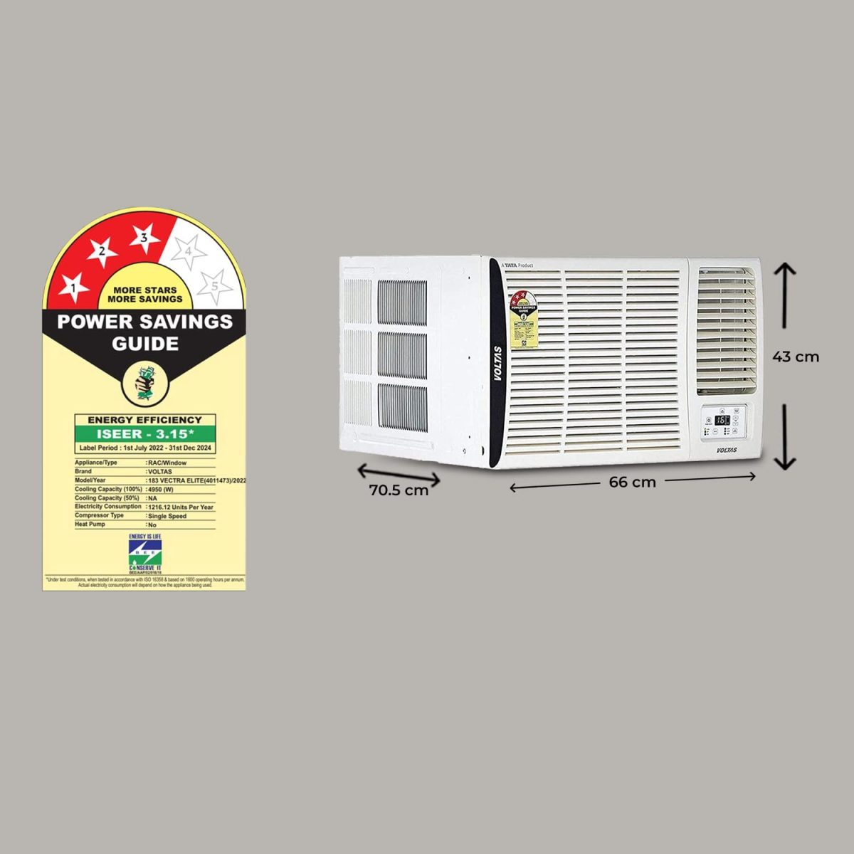 Voltas 1.5 Ton 3 Star, Fixed Speed Window AC (Copper, Turbo Mode, 183 Vectra Elite, White) - Image 3