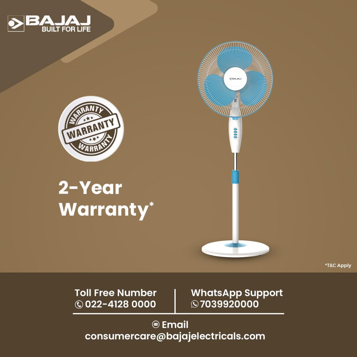 Bajaj Frore Neo 400 MM Oscillating Pedestal Fan For Home | Aerodynamically Balanced Blades | 100% Copper Motor | High Air Delivery | 3-Speed Control | Rust Free | 2 Yrs Warranty 【Blue】 - Image 3